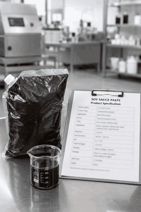 Soy sauce paste sample and product specification for qualification before bulk purchase