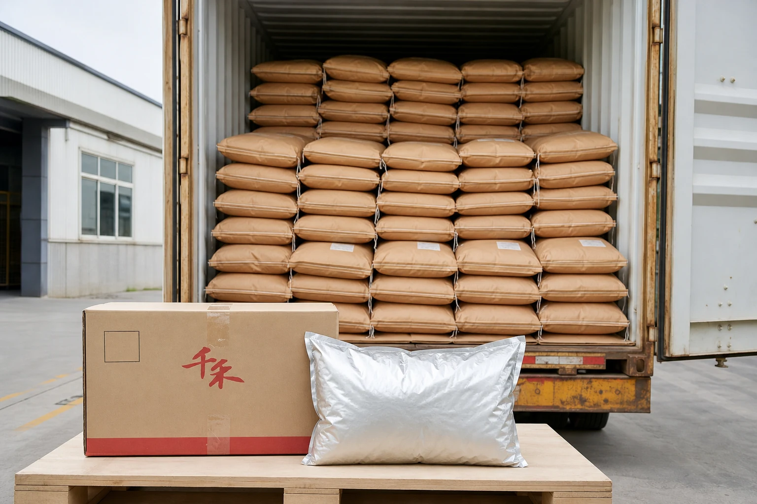 Soy sauce powder packed in kraft paper bags for bulk container transport