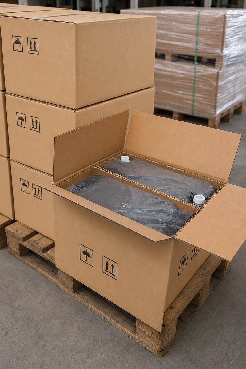 Industrial cartons containing concentrated soy sauce paste for transport and storage
